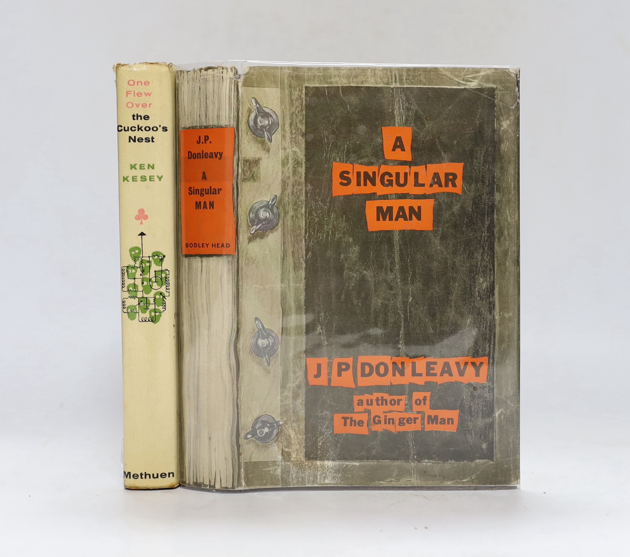 Kesey, Ken - One Flew Over the Cuckoo's Nest ... 1st English Edition. half title; publisher's cloth and d/wrapper. Author’s name not blacked on copyright page, which normally the case, 1962; Donleavy, J.P. - A Singular M